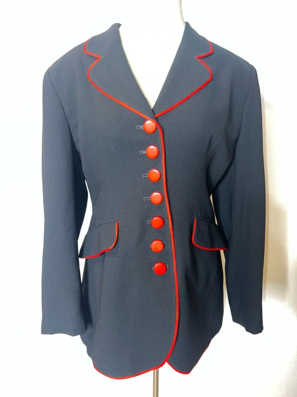 Christian Dior Classic Black Women's Blazer with Red Piping and Buttons